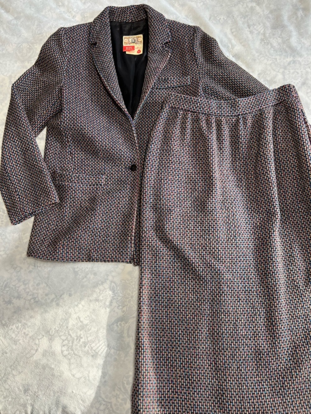 Vintage 80's Gene Ewing BIS Sz 6 Rare 100% Wool Tweed Blazer Skirt Suit Set USA